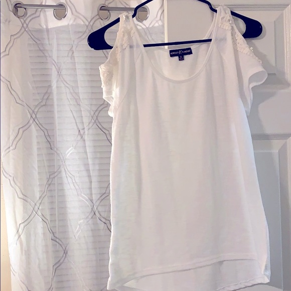 Almost Famous White Tee with Lace Shoulder- Small - Picture 1 of 2